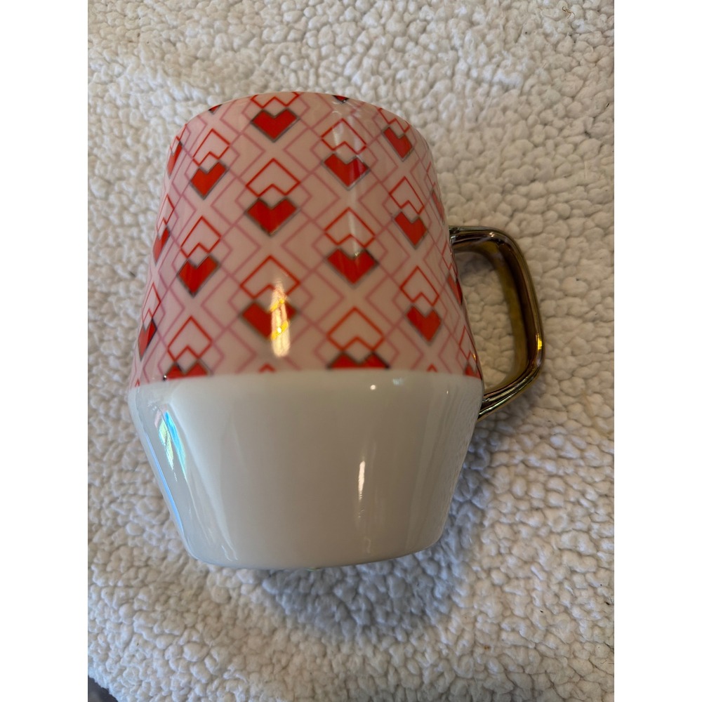 Edible Arrangements Pink Red Geometric Heart Ceramic Mug Gold Handle 2020